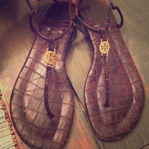 Tory Burch Size 8 thong Gold and Brown sandals